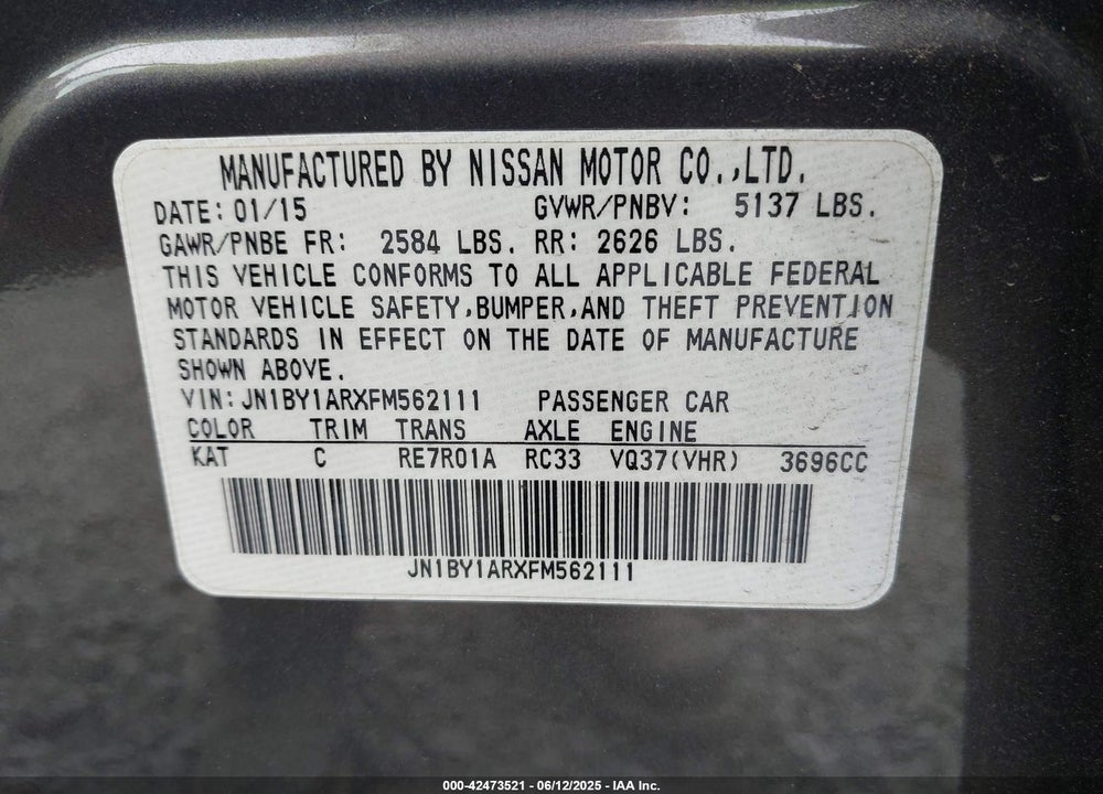 2015 INFINITI Q70 VIN: JN1BY1ARXFM562111