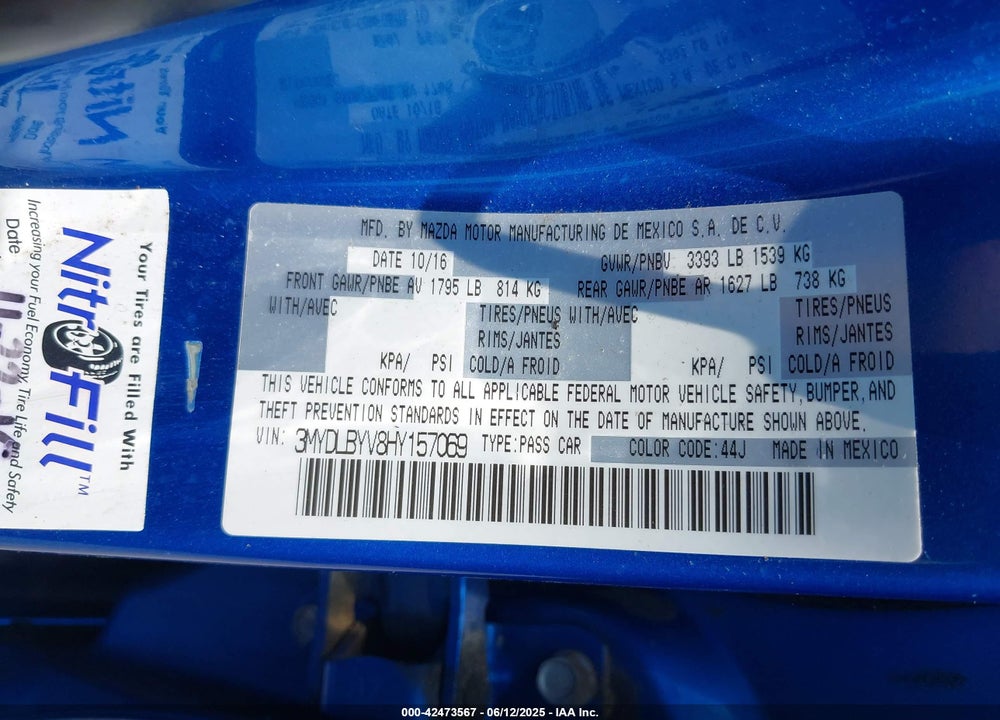 2017 TOYOTA YARIS IA VIN: 3MYDLBYV8HY157069