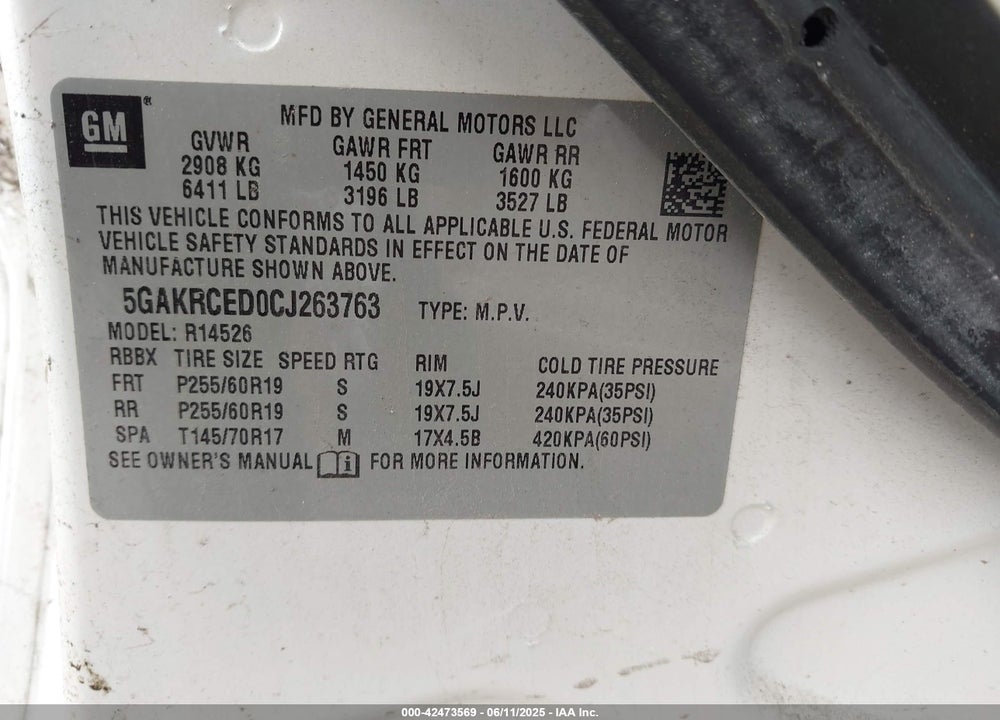 2012 BUICK ENCLAVE VIN: 5GAKRCED0CJ263763