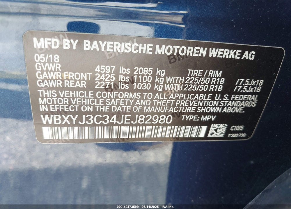2018 BMW X2 VIN: WBXYJ3C34JEJ82980