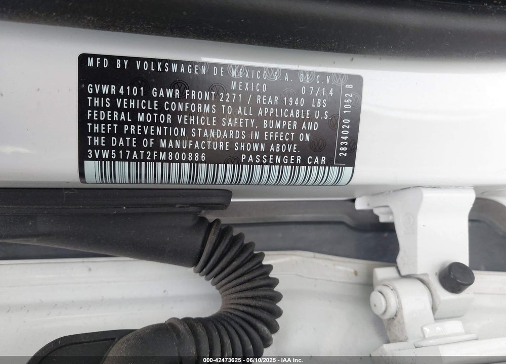 2015 VOLKSWAGEN BEETLE 1.8T VIN: 3VW517AT2FM800886