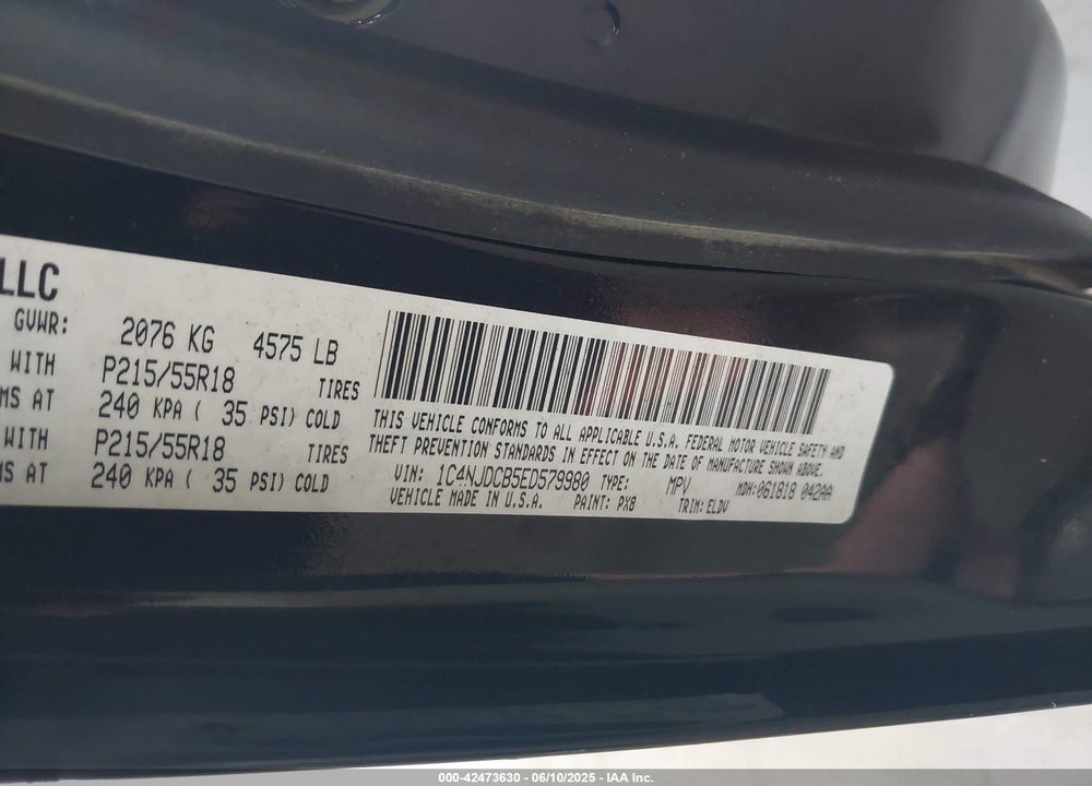 2014 JEEP COMPASS VIN: 1C4NJDCB5ED579980