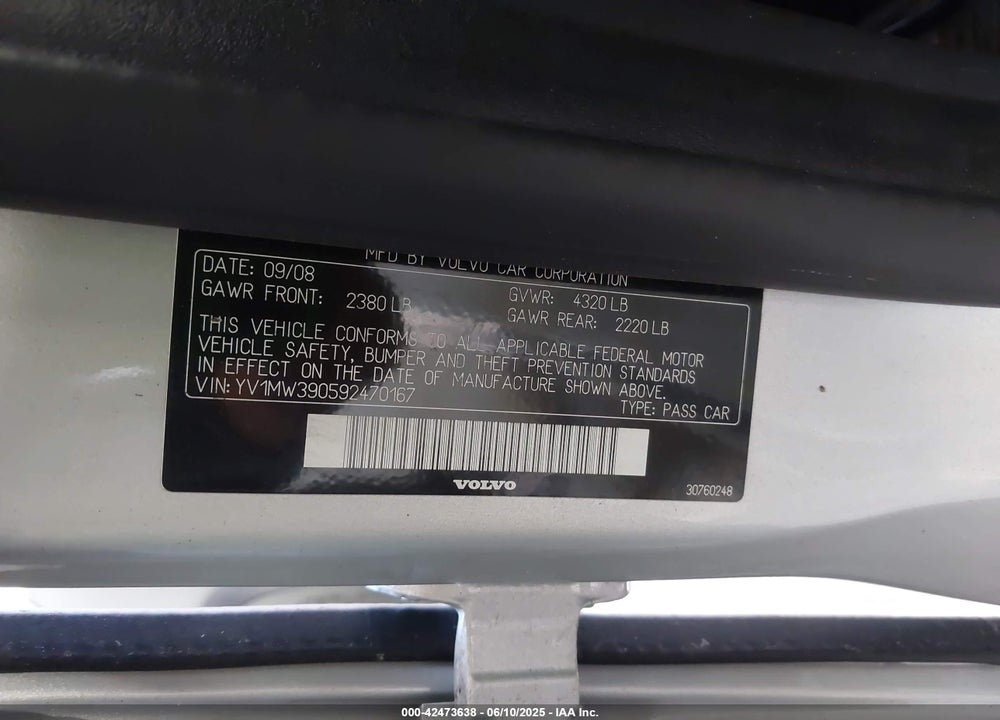 2009 VOLVO V50 VIN: YV1MW390592470167