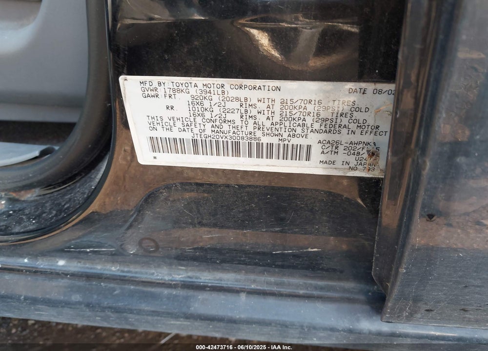 2003 TOYOTA RAV4 VIN: JTEGH20VX30083886