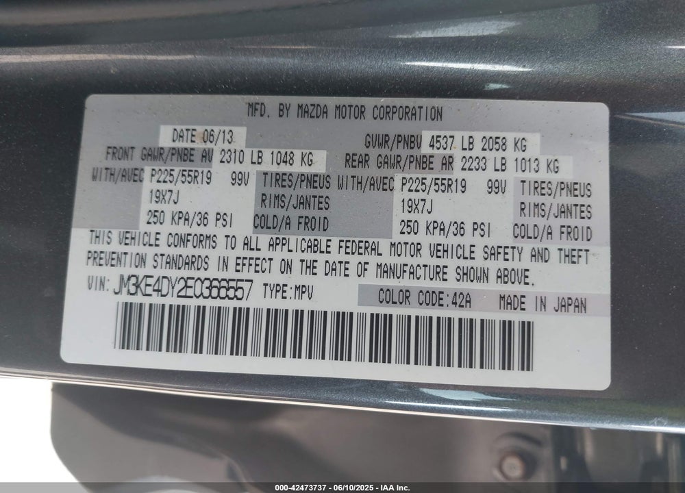 2014 MAZDA CX-5 VIN: JM3KE4DY2E0366557