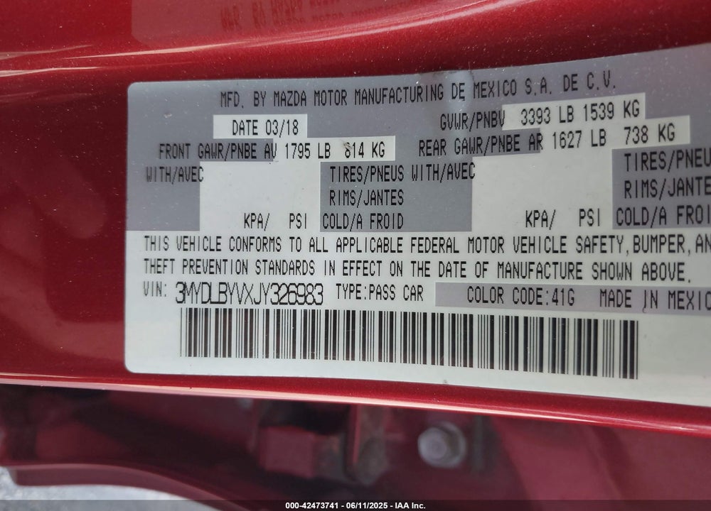 2018 TOYOTA YARIS IA VIN: 3MYDLBYVXJY326983