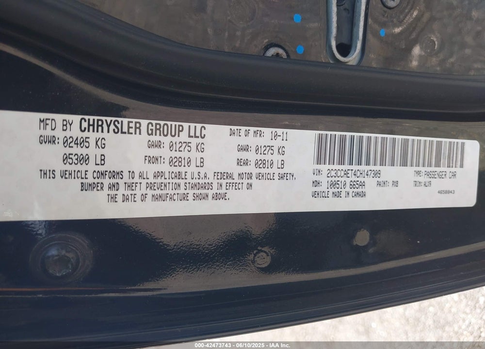 2012 CHRYSLER 300C VIN: 2C3CCAET4CH147309