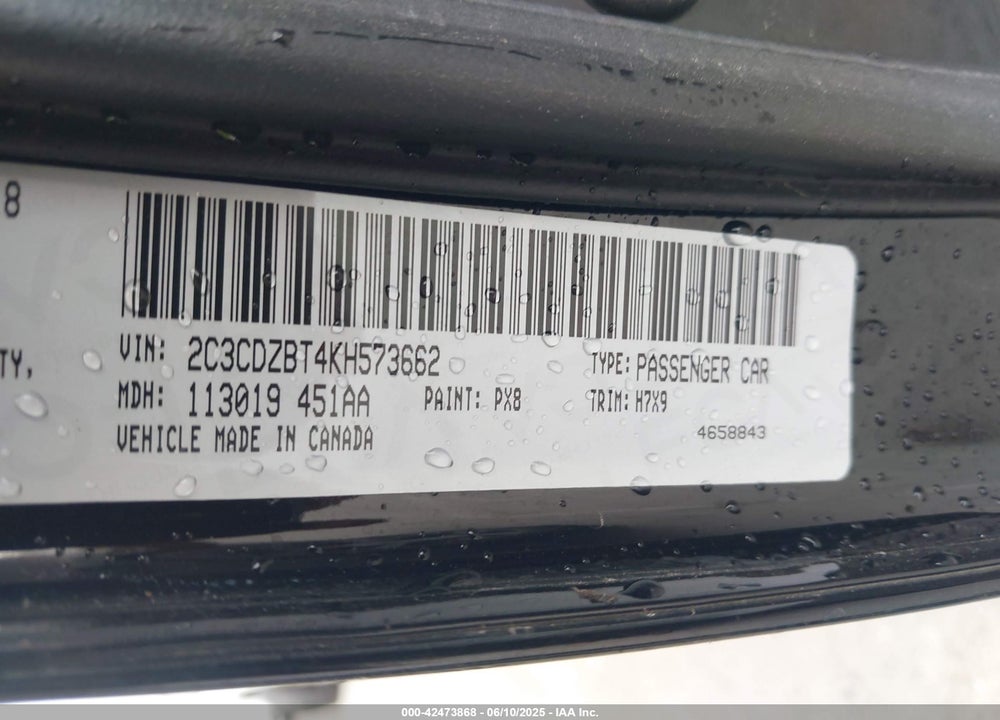 2019 DODGE CHALLENGER VIN: 2C3CDZBT4KH573662