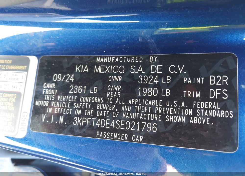 2025 KIA K4 VIN: 3KPFT4DE4SE021796