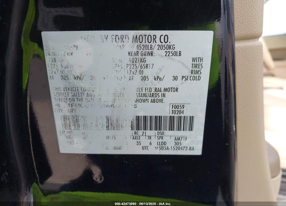 2010 FORD ESCAPE LIMITED VIN: 1FMCU0EG9AKA03715