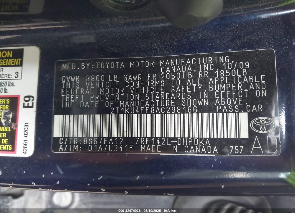 2010 TOYOTA MATRIX VIN: 2T1KU4EE8AC298166