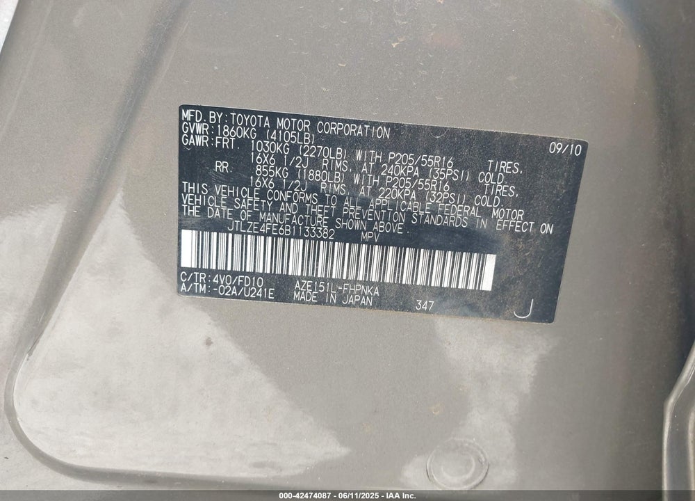 2011 SCION XB VIN: JTLZE4FE6B1133382