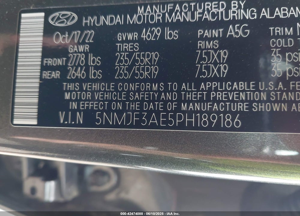 2023 HYUNDAI TUCSON VIN: 5NMJF3AE5PH189186