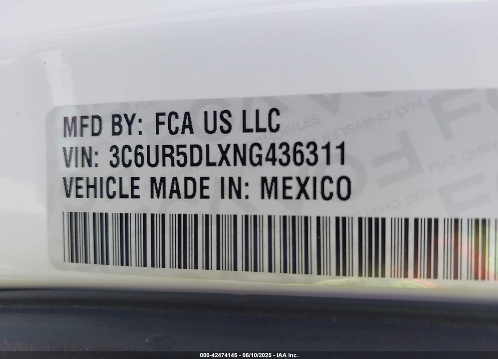2022 RAM 2500 VIN: 3C6UR5DLXNG436311