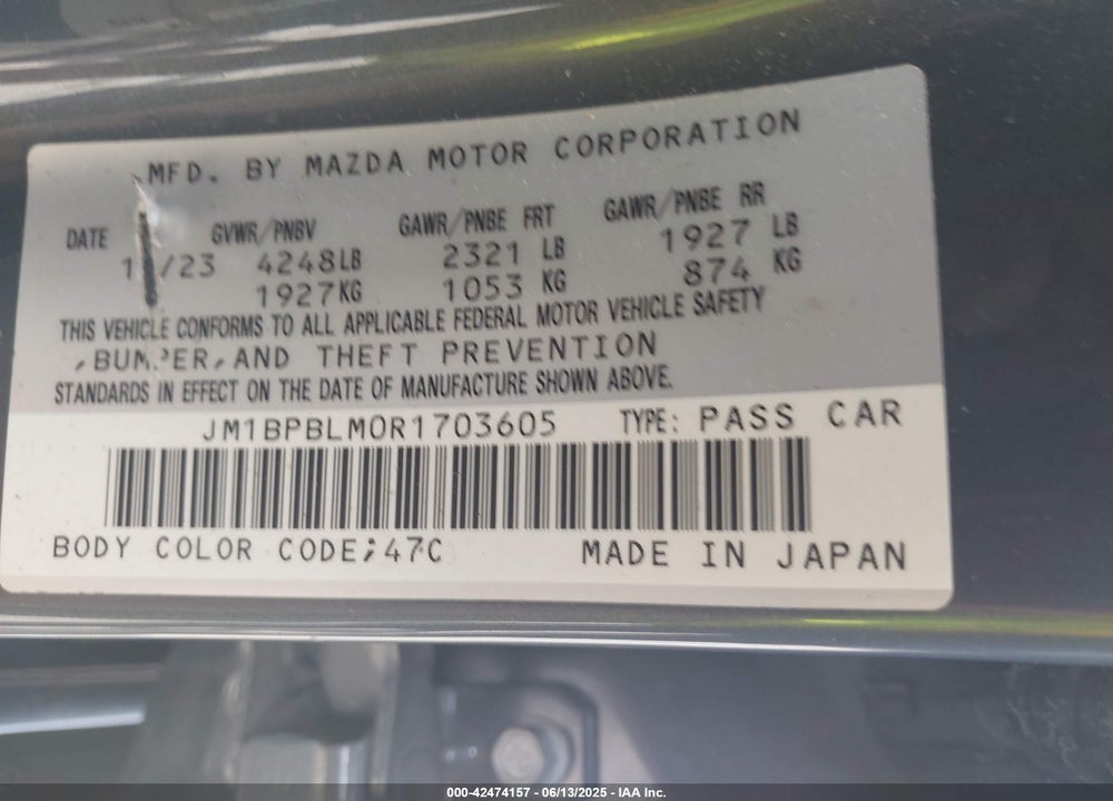 2024 MAZDA MAZDA3 HATCHBACK VIN: JM1BPBLM0R1703605