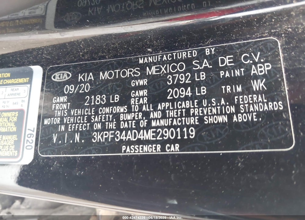 2021 KIA FORTE VIN: 3KPF34AD4ME290119