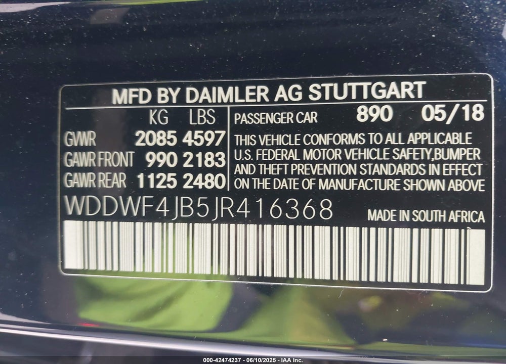 2018 MERCEDES-BENZ C 300 VIN: WDDWF4JB5JR416368