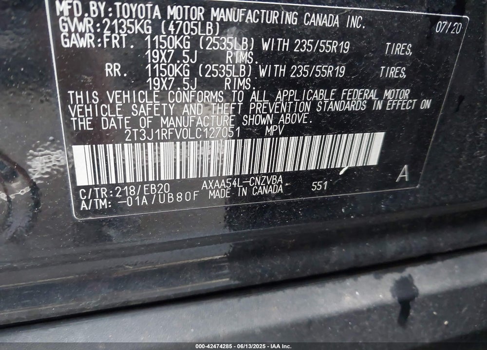 2020 TOYOTA RAV4 ADVENTURE VIN: 2T3J1RFV0LC127051