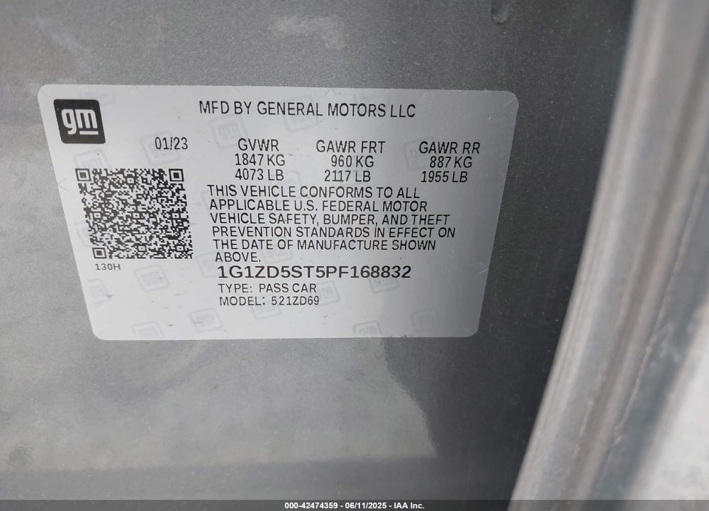 2023 CHEVROLET MALIBU VIN: 1G1ZD5ST5PF168832