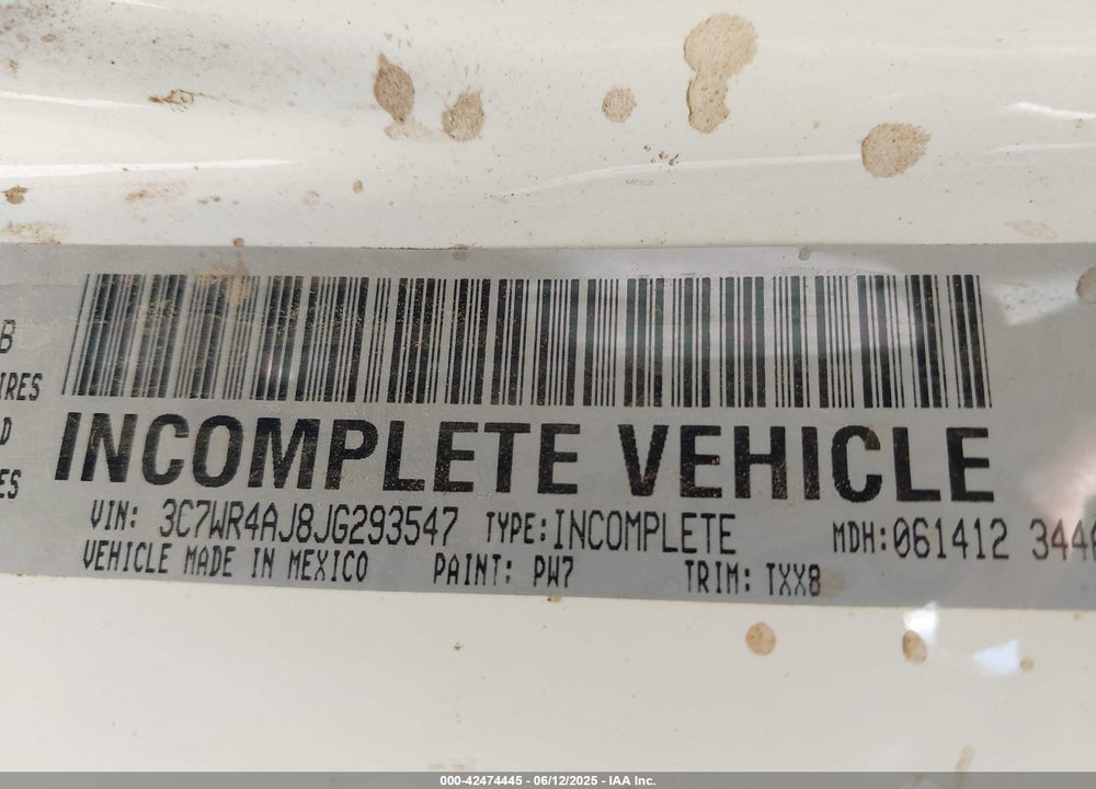 2018 RAM 2500 VIN: 3C7WR4AJ8JG293547