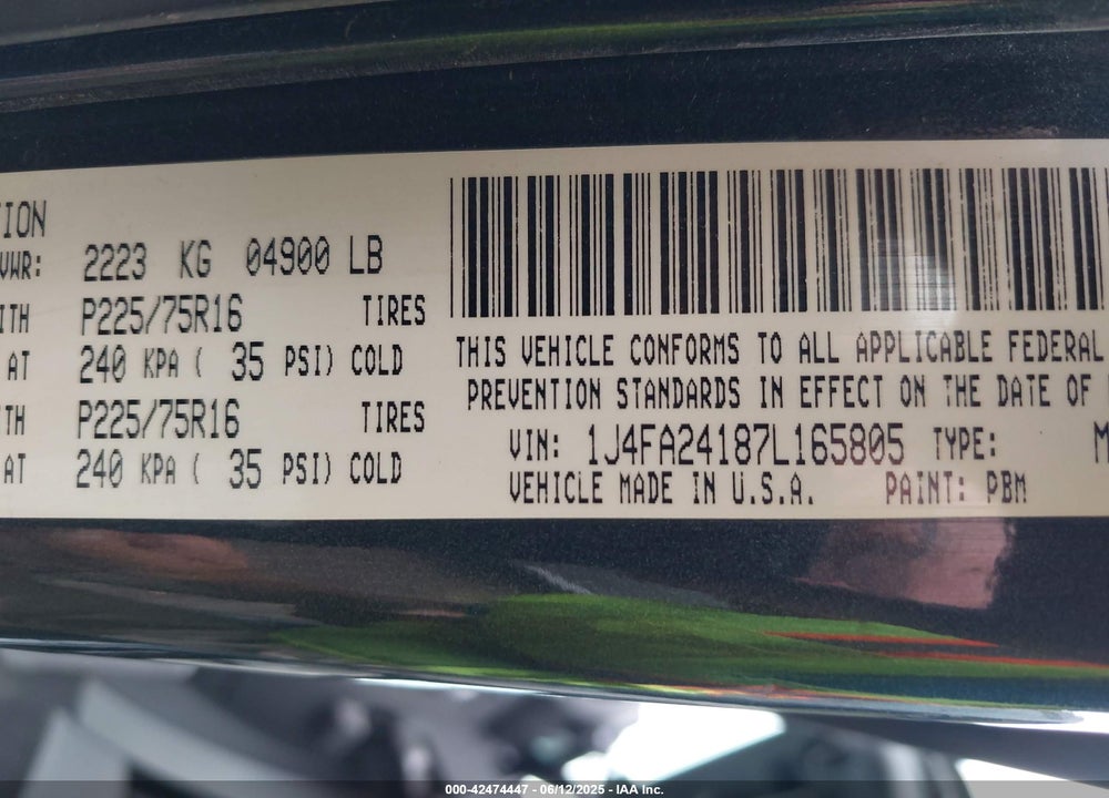 2007 JEEP WRANGLER X VIN: 1J4FA24187L165805