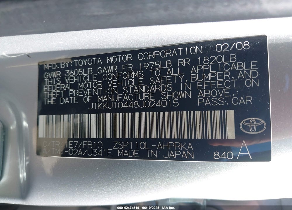 2008 SCION XD VIN: JTKKU10448J024015