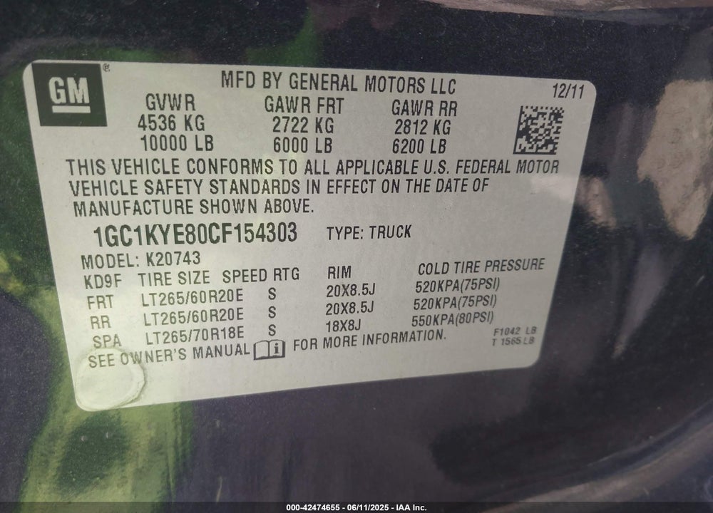 2012 CHEVROLET SILVERADO 2500HD VIN: 1GC1KYE80CF154303