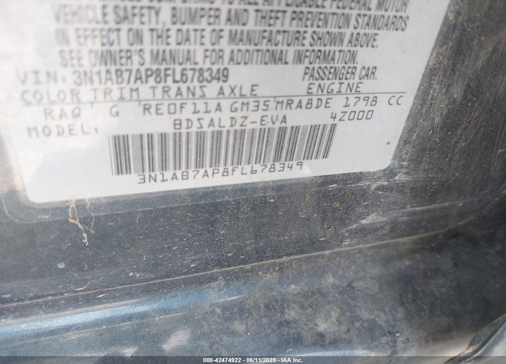 2015 NISSAN SENTRA VIN: 3N1AB7AP8FL678349