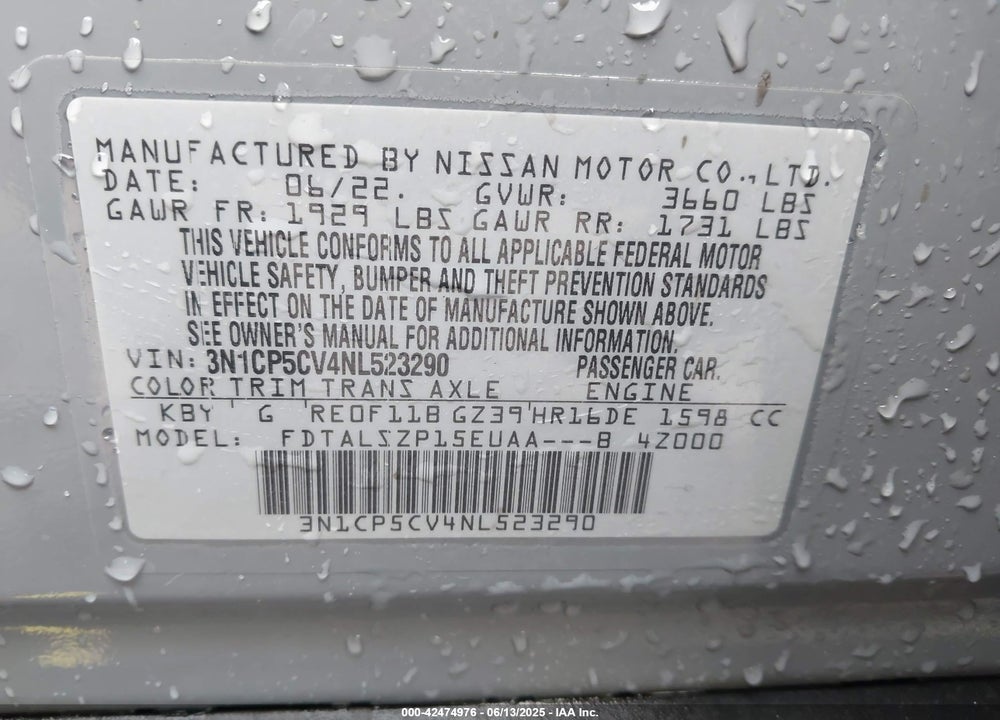 2022 NISSAN KICKS VIN: 3N1CP5CV4NL523290