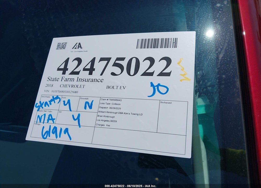 2018 CHEVROLET BOLT EV PREMIER VIN: 1G1FX6S01J4125680