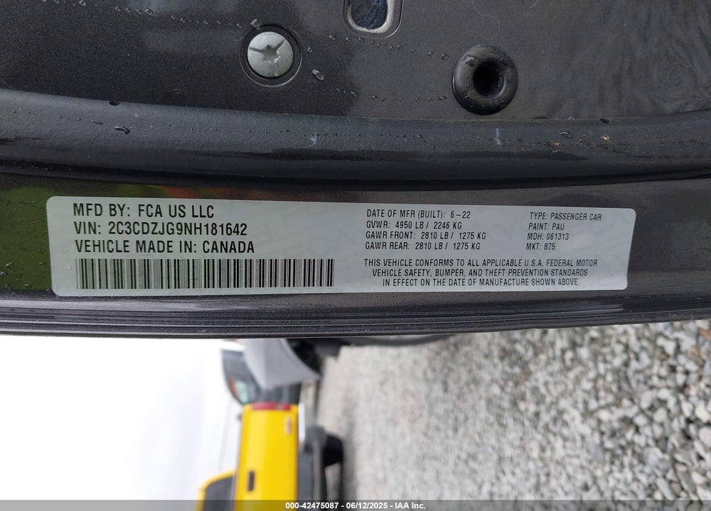 2022 DODGE CHALLENGER VIN: 2C3CDZJG9NH181642