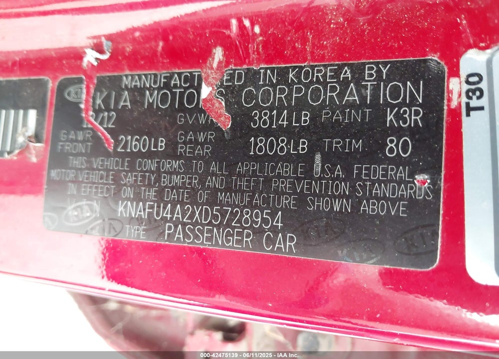 2013 KIA FORTE EX VIN: KNAFU4A2XD5728954