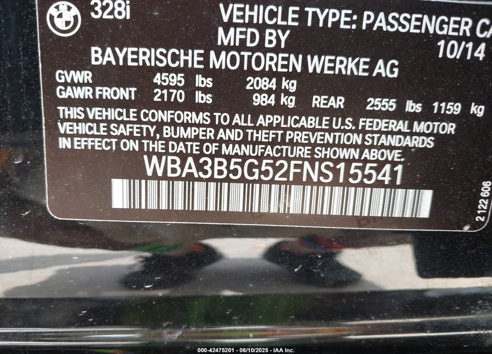 2015 BMW 328I XDRIVE VIN: WBA3B5G52FNS15541