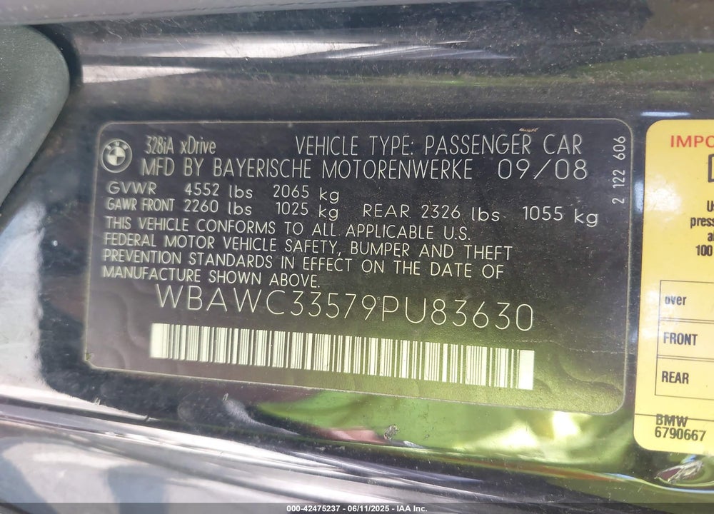 2009 BMW 328I XDRIVE VIN: WBAWC33579PU83630