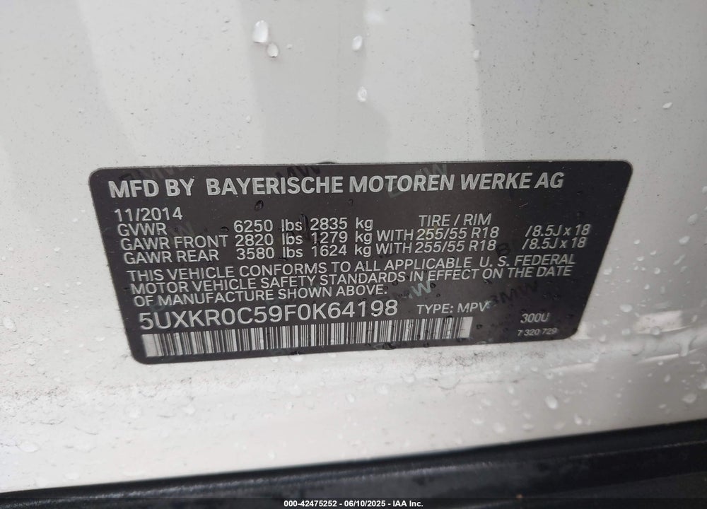 2015 BMW X5 VIN: 5UXKR0C59F0K64198