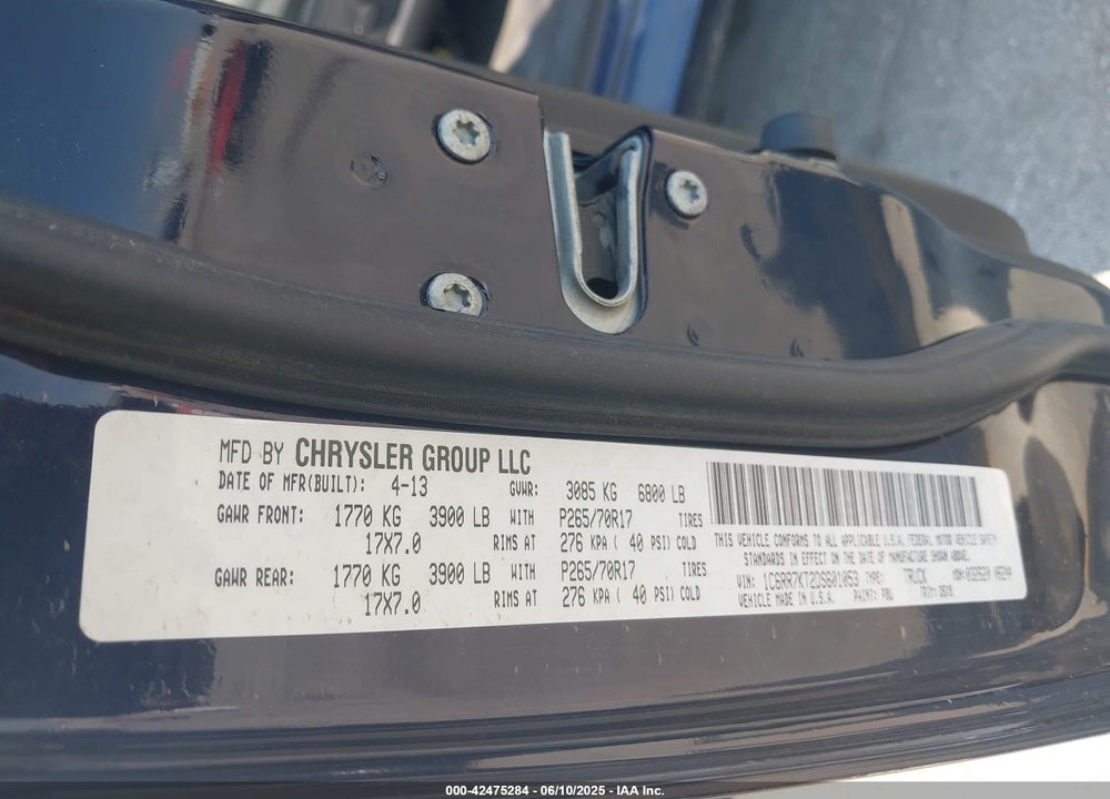 2013 RAM 1500 VIN: 1C6RR7KT2DS601053