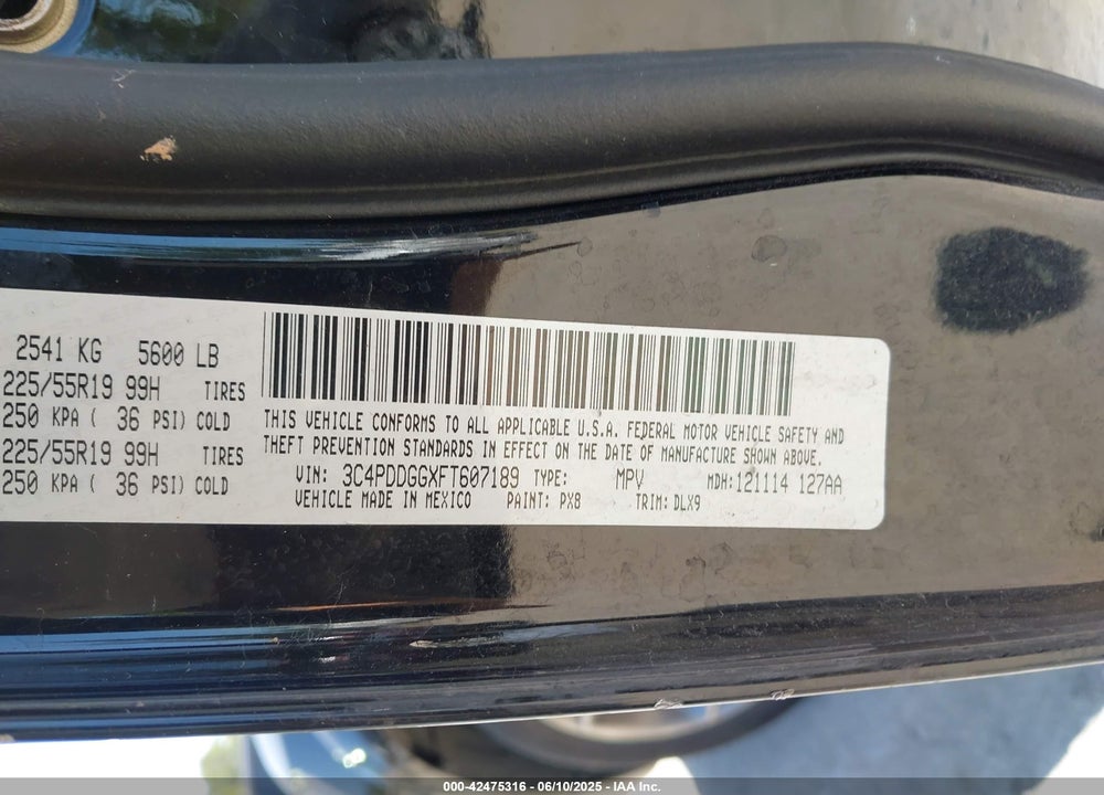2015 DODGE JOURNEY CROSSROAD VIN: 3C4PDDGGXFT607189