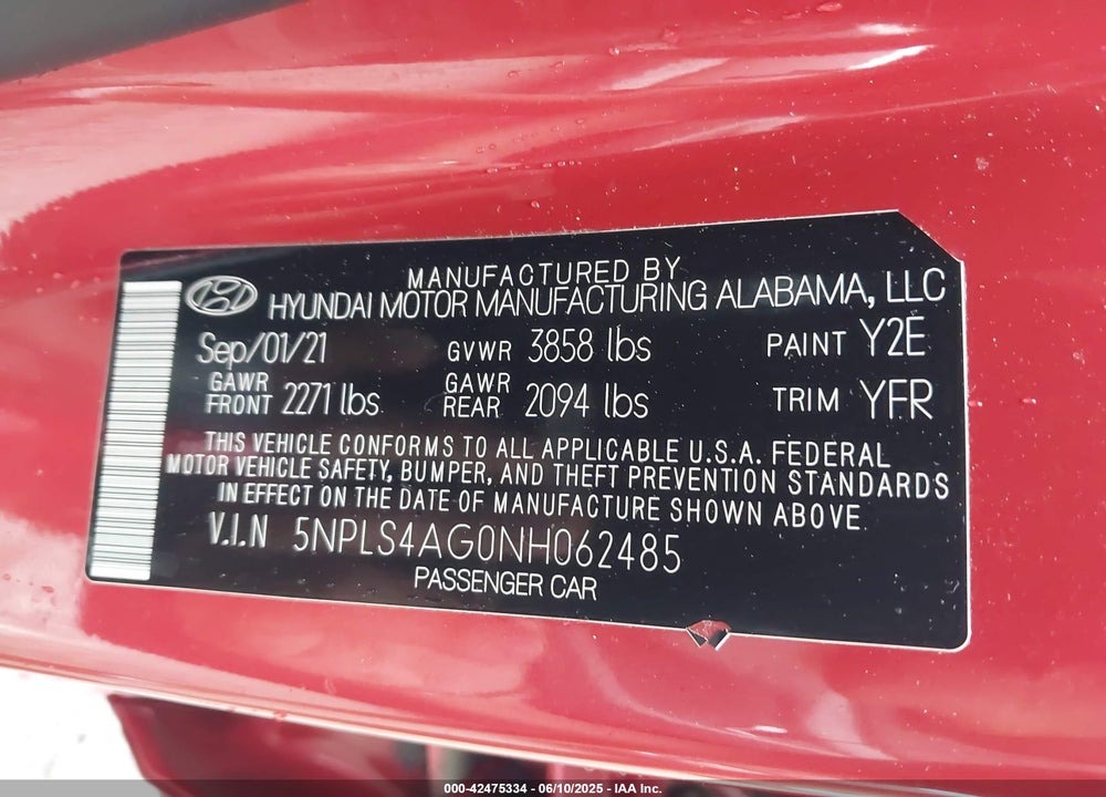 2022 HYUNDAI ELANTRA VIN: 5NPLS4AG0NH062485