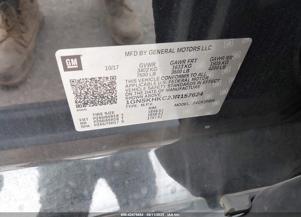 2018 CHEVROLET SUBURBAN VIN: 1GNSKHKC2JR157624