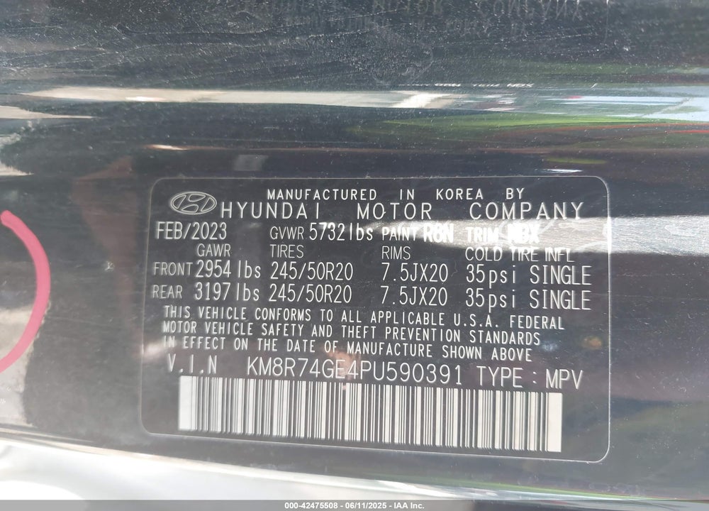 2023 HYUNDAI PALISADE CALLIGRAPHY VIN: KM8R74GE4PU590391