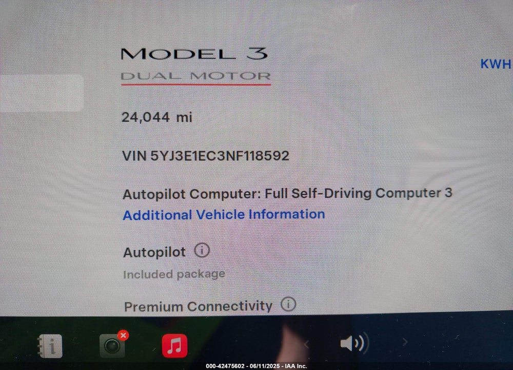 2022 TESLA MODEL 3 VIN: 5YJ3E1EC3NF118592