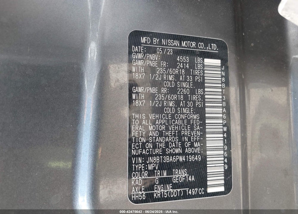 2023 NISSAN ROGUE VIN: JN8BT3BA6PW419649