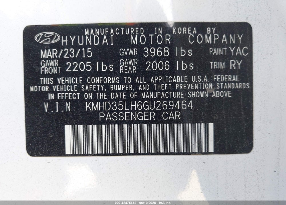 2016 HYUNDAI ELANTRA GT VIN: KMHD35LH6GU269464