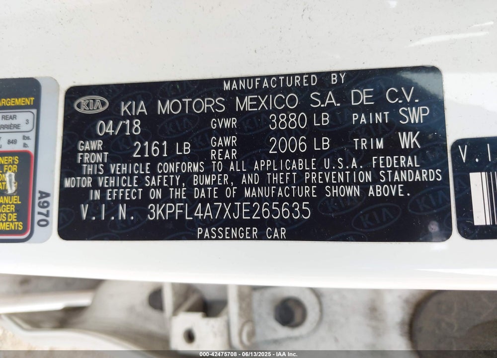 2018 KIA FORTE LX VIN: 3KPFL4A7XJE265635