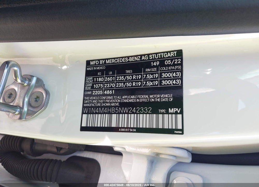 2022 MERCEDES-BENZ GLB 250 VIN: W1N4M4HB5NW242332