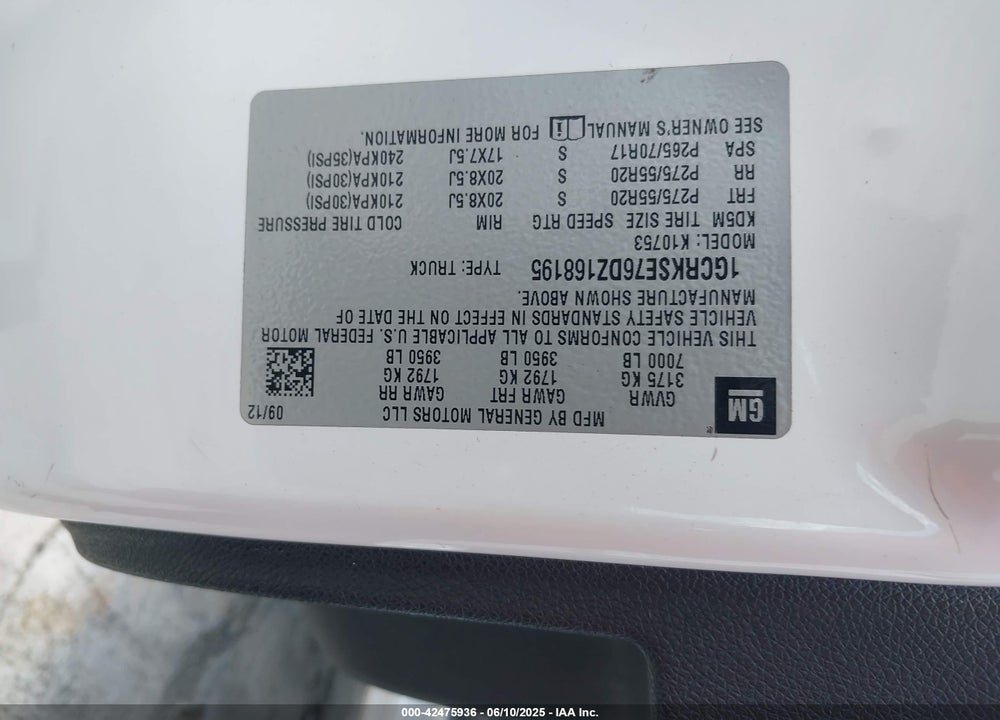 2013 CHEVROLET SILVERADO 1500 LT VIN: 1GCRKSE76DZ168195