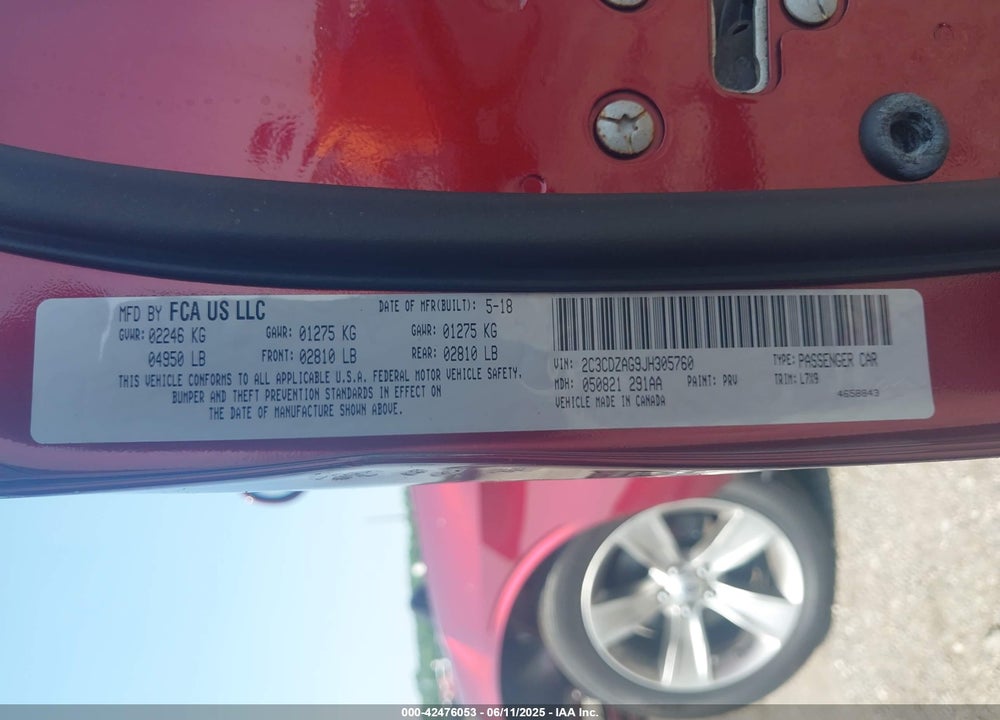2018 DODGE CHALLENGER VIN: 2C3CDZAG9JH305760