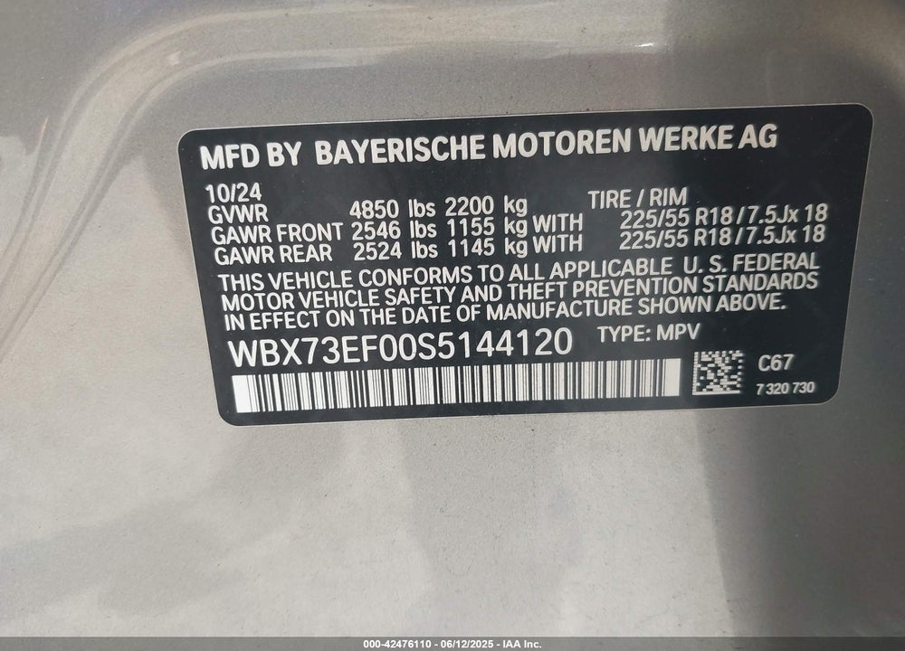 2025 BMW X1 VIN: WBX73EF00S5144120