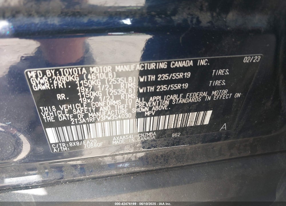 2023 TOYOTA RAV4 XLE PREMIUM VIN: 2T3A1RFV3PW354030