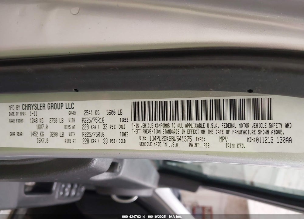 2011 DODGE NITRO SE VIN: 1D4PU2GK5BW541375